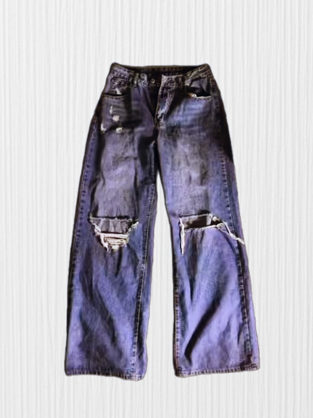 Wide-Leg Distressed Women’s Jeans in Washed Blue